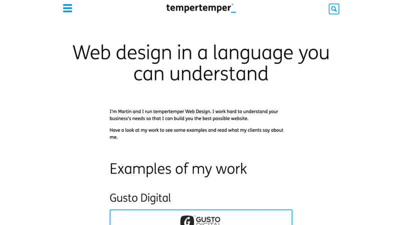 2014 version of my website's homepage with the main heading “Web design in a language you can understand”, going straight into examples of my work