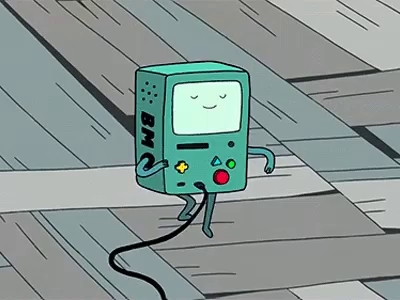 A static image of BMO from Adventure Time, dancing happily