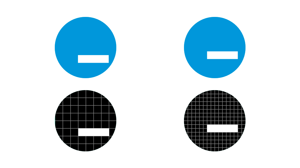 The tempertemper icon before switching to a 16 × 16 grid, where the underscore sits too close to the edge of the circle, and after, where it's positioned nicely