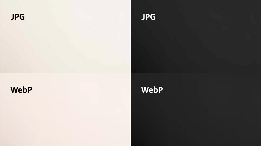 The gradient from the wall behind me in my About page picture, first showing how it compresses as a JPEG and then with WebP. The WebP gradient is much smoother, subtler and less blocky.