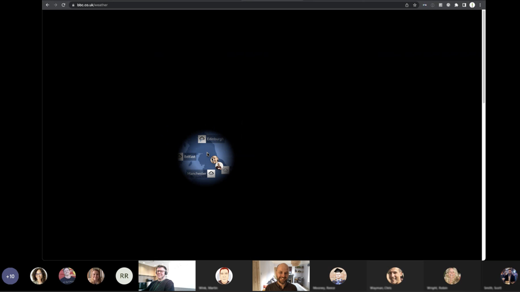A Teams meeting showing an obscured screen and only a very small viewing area, and some people at the bottom.